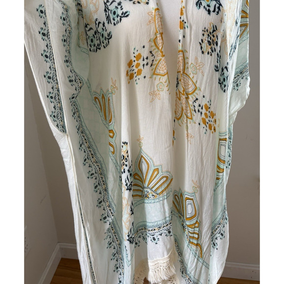 Boho Fringe Kimono Duster Cardigan Open Front Beach Cover Up Festival Resort - Picture 6 of 11